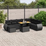 Cumpara ieftin Set mobilier de grădină cu perne, 9 piese, negru, poliratan