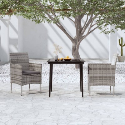 vidaXL Set mobilier de grădină, cu perne, 3 piese, gri și negru foto