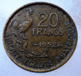 7.827 FRANTA 20 FRANCS FRANCI 1952 B G. GUIRAUD 4 plumes, Europa, Bronz-Aluminiu