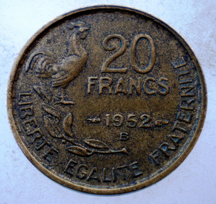 7.827 FRANTA 20 FRANCS FRANCI 1952 B G. GUIRAUD 4 plumes