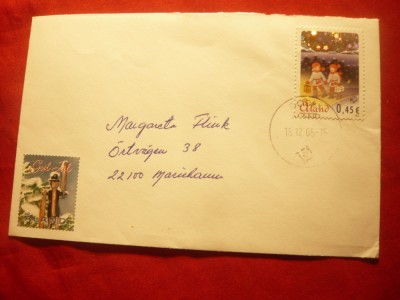 Plic circulat Aland cu Timbru copii ,Vigneta de Sarbatori 2005 foto