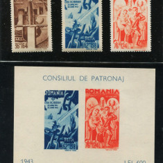 1943 , Lp 154 I , Lp 154 II , Consiliul de Patronaj , serie si colita - MNH