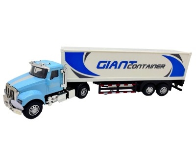 Macheta TIR Container Giant &amp;ndash; Camion jucarie metalic cap bleu cu remorca container alb-albastru, 32 cm foto