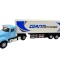 Macheta TIR Container Giant &ndash; Camion jucarie metalic cap bleu cu remorca container alb-albastru, 32 cm