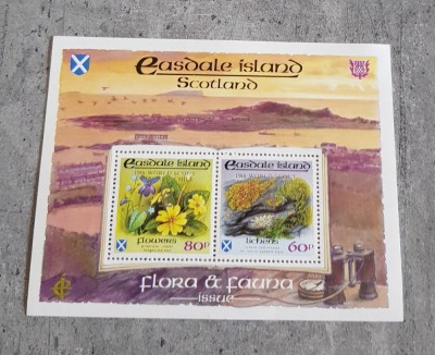 SCOTLAND FLORA SI FAUNA BLOC SUPRATIPAR ARGINT DANTELAT SI NEDANTELAT MNH foto