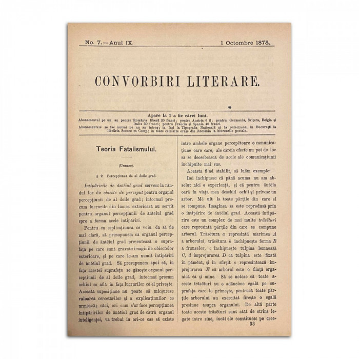 Convorbiri Literare, anul IX, nr. 7, 1 octombrie 1875, cu &bdquo;Soacra cu trei nurori&rdquo; de Ion Creangă