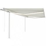 vidaXL Copertină automată cu senzor v&acirc;nt &amp; LED, crem, 4,5x3 m