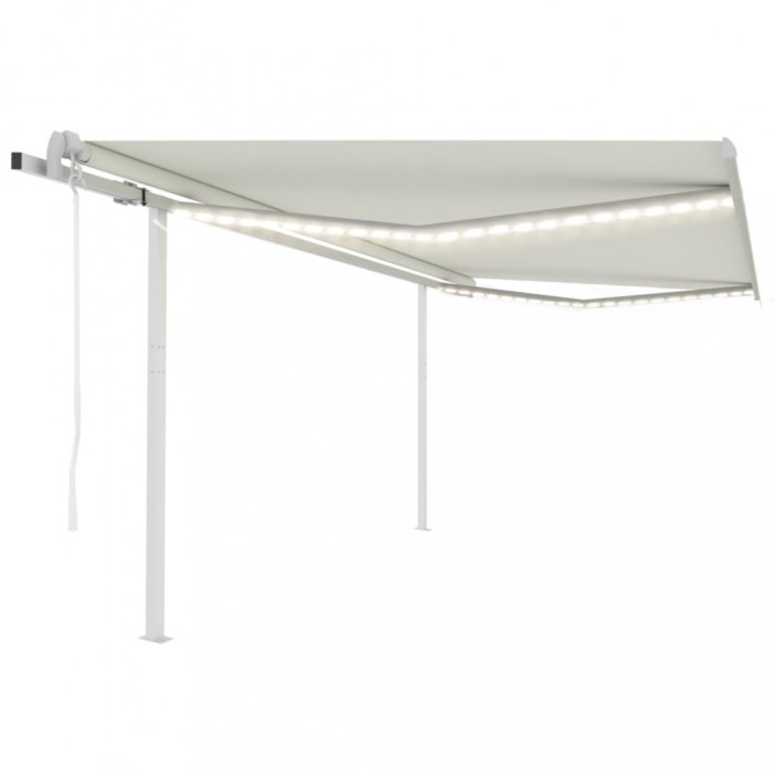 vidaXL Copertină automată cu senzor v&acirc;nt &amp; LED, crem, 4,5x3 m