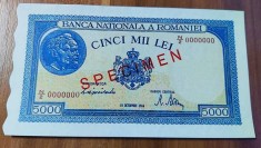 REPRODUCERE bancnota specimen 5000 lei 1944 Romania