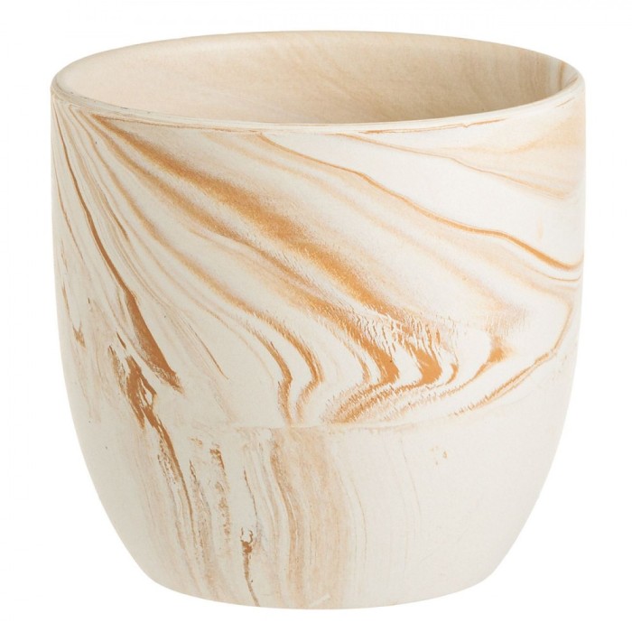 Masca Ghiveci Ceramică, Monocolor, Diametru 16.5 cm, &Icirc;nălțime 15 cm, Capacitate 2.5 L, Ecru, Model Caramel