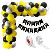 Set aranjament baloane pentru arcada, ghirlanda Happy Birthday, 115 buc, negru, galben si argintiu