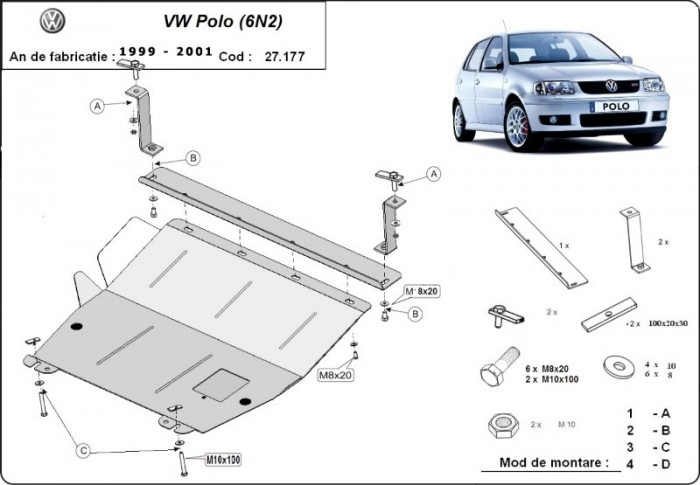 Scut motor metalic VW Polo 6N2 1999-2001