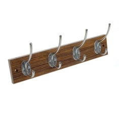 Cuier din lemn cu 4 carlige de perete, 35 x 7 x 1.2 cm, Maro