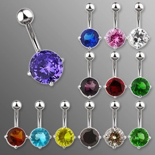 Piercing pentru buric cu zircon mare rotund - Culoare zirconiu piercing: Albastru - B foto