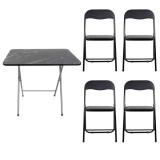 Masa plianta MDF 60x80x70cm neagra cu 4 scaune bucatarie pliabile