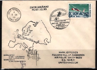 ROMANIA 1993 - AVIATIE. PRIM ZBOR IN FORMATIE DE 2 AVIOANE. INTREG POSTAL, Z64 foto