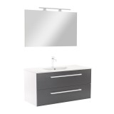 Mobilier Baie Vario Clam 100 Alb-Antracit, Suspendat, Lavoar Ceramic, Oglinda inclusa