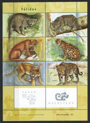 Argentina 2001 Mi 2665/70 klb MNH - Pisici native, feline, fauna, animale foto