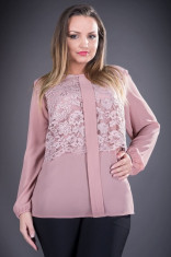 Bluza eleganta din dantela si voal Ofelia cappuccino foto