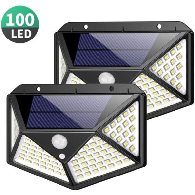 Set 2 x Lampa 100 LED cu panou solar si senzor de miscare foto