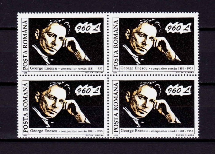 RO 1995 LP 1376 &quot;40 de ani m. George Enescu&quot; , bloc de 4 marci , MNH