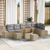 vidaXL Set de canapele pentru grădină cu pernă 9 pcs Bej Rattan poli 3364757