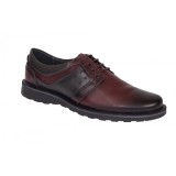 Pantofi barbati casual perforati din piele naturala Grena si Gri - GKR99VIS