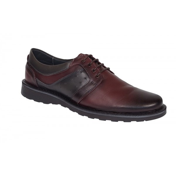 Pantofi barbati casual perforati din piele naturala Grena si Gri - GKR99VIS