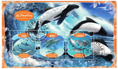 GABON 2020 - Fauna marina, Delfini/ set complet colita + bloc foto