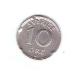 Moneda Suedia 10 ore 1924, zgariata, 3 lovituri pe cant, curata