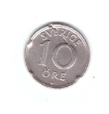 Moneda Suedia 10 ore 1924, zgariata, 3 lovituri pe cant, curata foto