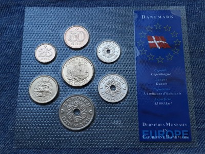 Lot 25,50 Ore + 1 Krone, 2, 5, 10, 20 Kroner 2009, 2007 Danemarca / set 7 m unc foto