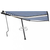 VidaXL Copertină retractabilă manual cu LED, albastru&amp;alb, 450x300 cm