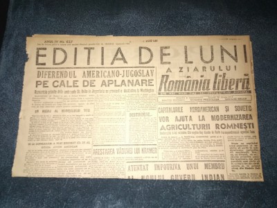 ZIAR ROMANIA LIBERA EDITIA DE LUNI 27 AUGUST 1946 foto