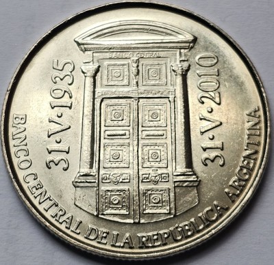 2 pesos 2010 Argentina, 75th Anniversary of B.C.R.A., km#162 foto