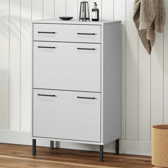 Pantofar cu picioare metalice &bdquo;OSLO&rdquo;, alb, lemn masiv pin