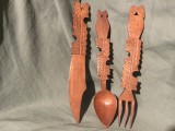 Set Furculita , Cutit , Lingura realizate manual din lemn model traditional !