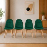 Cumpara ieftin Set 4 Scaune Bucatarie Living Artool Bora Catifea Verde Picioare Lemn Natur 44.5x54x81.5 cm