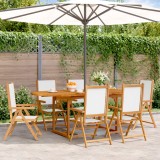 Set mobilier de grădină 7 piese textil alb crem/lemn masiv