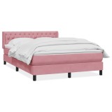 Cumpara ieftin Pat box spring cu saltea, roz, 140x220 cm, catifea