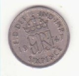 Marea Britania 6 pence 1947 - George VI 2nd coinage
