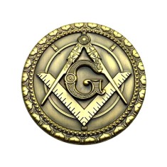 Pin masonic rotund auriu echer si compas cu litera G - PIN093 foto