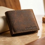 Portofel Barbati de Piele Naturala compatibil cu Buletin si Bancnote romanesti, Green Deed, 12x9,5x2 cm