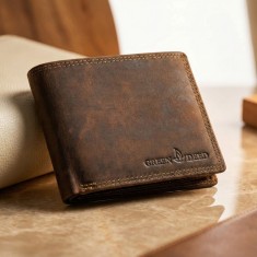 Portofel Barbati de Piele Naturala compatibil cu Buletin si Bancnote romanesti, Green Deed, 12x9,5x2 cm
