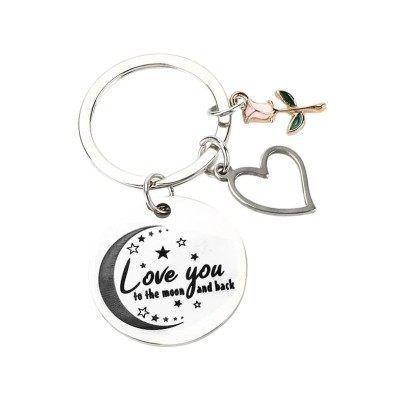 Breloc &amp;bdquo;Love you to the moon and back&amp;rdquo;, pentru iubiti, soti, prieteni, argintiu foto
