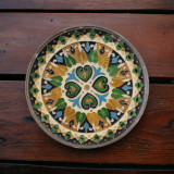 Mandala Decor vintage, farfurie din alama, email, cu agatatoare de perete