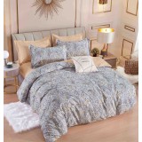 Lenjerie pat dublu,bumbac finet,6 piese,cearceaf cu elastic,gri portocaliu cu motiv floral-A815