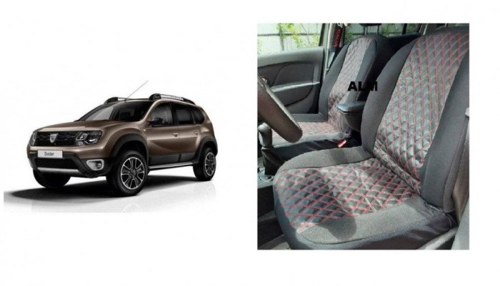 Huse textil - piele romburi Dacia Duster 2010-2017 Negru+Rosu &reg; ALM