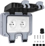 Priza electrica dubla, PC, IP66, Gri