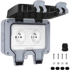 Priza electrica dubla, PC, IP66, Gri